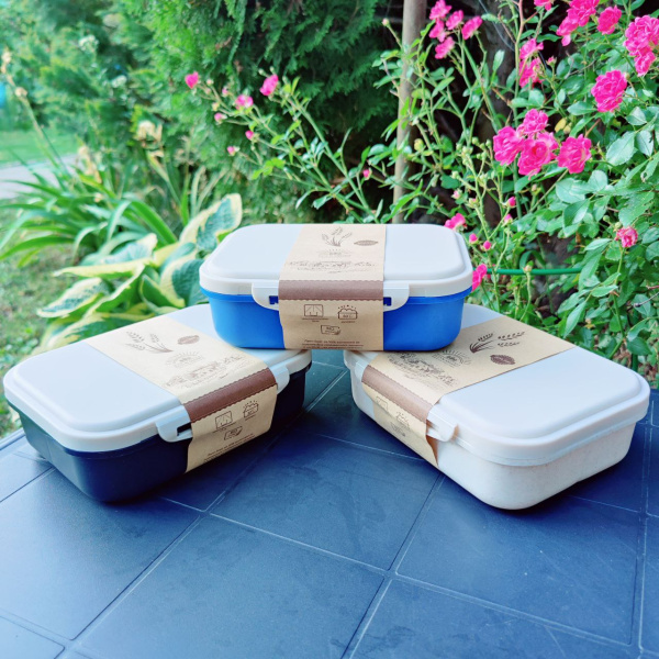 ЭКО ланч-бокс Ulf с приборами 1000 мл. / Контейнер для еды из пшеничного волокна разделенный